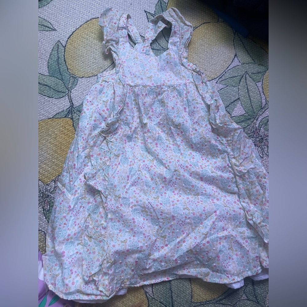 Shabby Chic Pastel Floral/Bunny Sundress with Ruffle Trim
